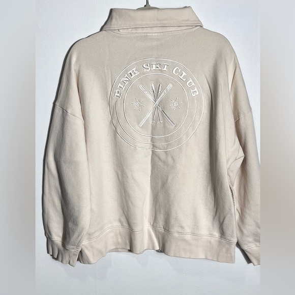 PINK Victoria Secret Cream White Sweater 1/4 zip Logo on Back XL - Picture 2 of 11